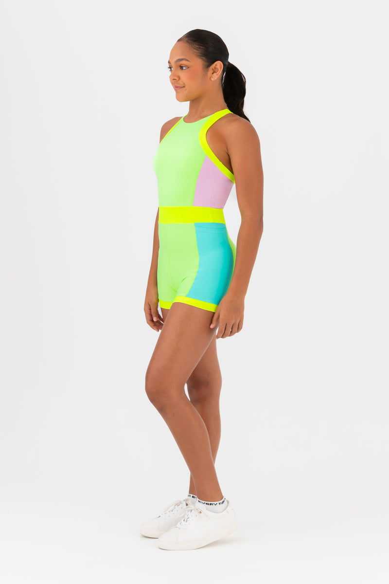 All In One Bodysuit in Pastel Lime by Every Turn - Side Product View