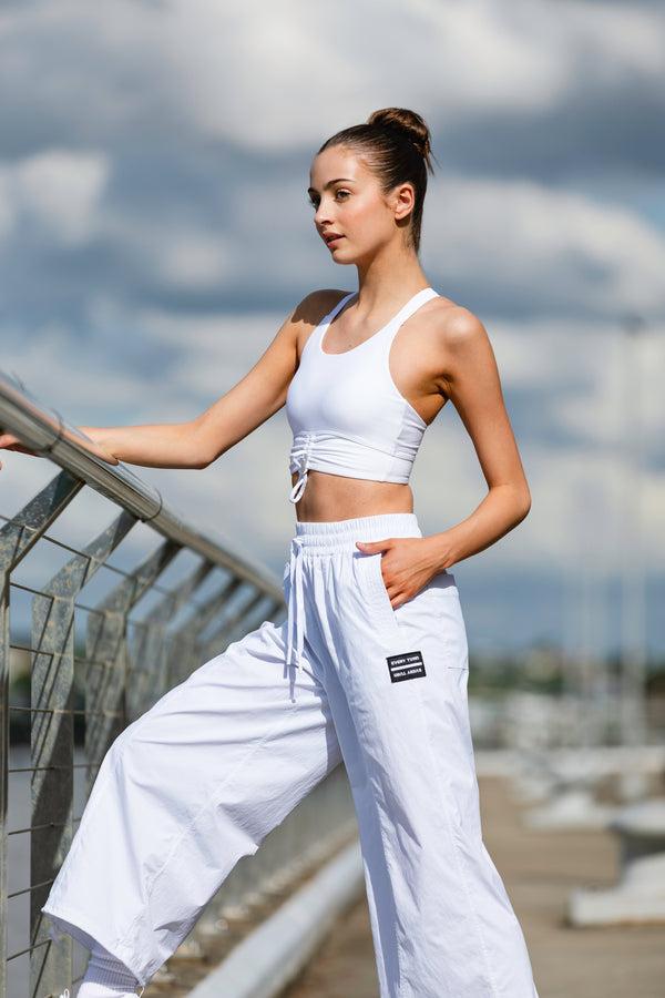 Breathe Deeply Rib Cropped Singlet in White - Lifestyle Image 
