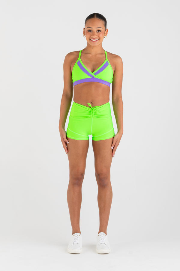 Fierce Hi-Waist Shorty Short in Acid Lime - Front View
