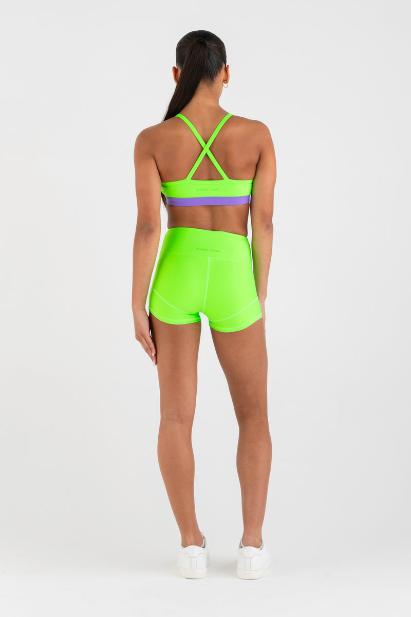 Fierce Hi-Waist Shorty Short in Acid Lime - Back View
