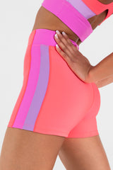 Sports Club Hi-Waist Short in Cantaloupe - Side Up Close View